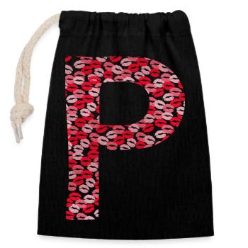 Letter P - kiss tshirt - Closable cotton gift bag (14x20cm) - black - Front