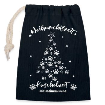 Weihnachtszeit ist Kuschelzeit mit meinem Hund - Verschließbarer Geschenkbeutel aus Baumwolle (14x20cm) - Navy - Vorne