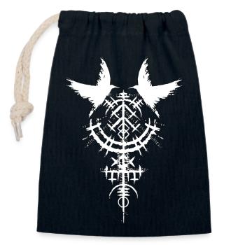 Wikinger Design Raben Odins Hugin und Munin - Verschließbarer Geschenkbeutel aus Baumwolle (14x20cm) - Navy - Vorne