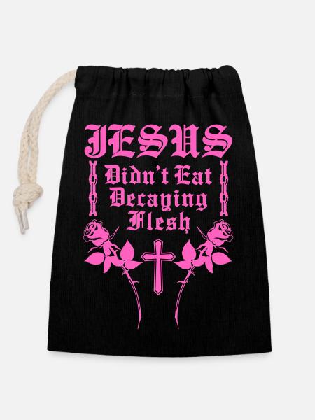Jésus n’a pas mangé de chair en décomposition - Sac cadeau en coton avec cordon (14 x 20 cm) - noir