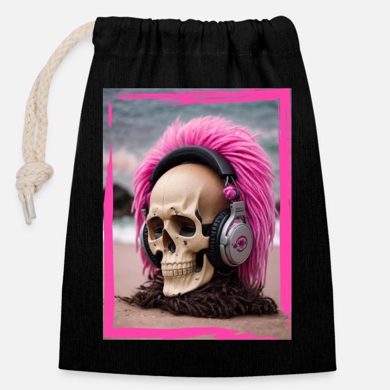 Pink DJ Surfer Skull - Verschließbarer Geschenkbeutel aus Baumwolle (14x20cm) - Schwarz
