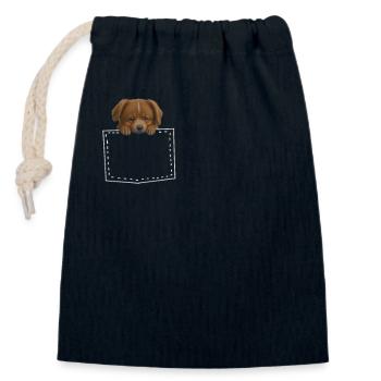 Hund in Brusttasche Hündchen - Verschließbarer Geschenkbeutel aus Baumwolle (14x20cm) - Navy - Vorne