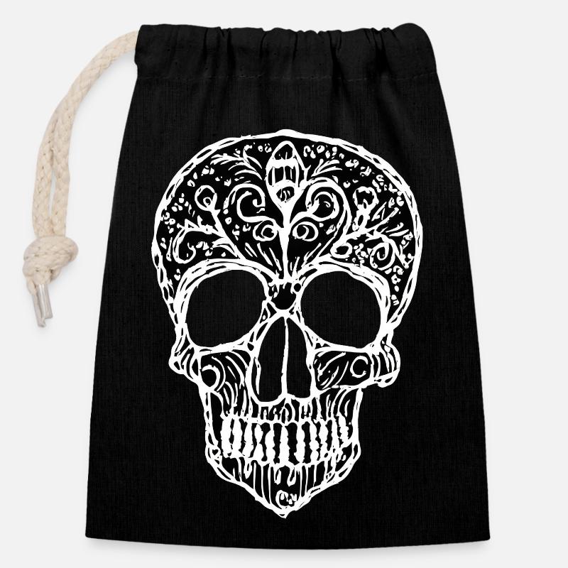 crâne dessiné noir et blanc - Sac cadeau en coton avec cordon (14 x 20 cm) - noir