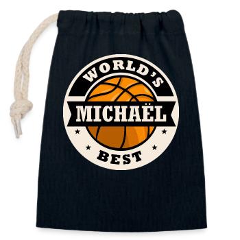Mikaël world s best joueur de basketball - Sac cadeau en coton avec cordon (14 x 20 cm) - bleu marine - Devant