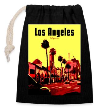 Los Angeles PopArt Straßenszene - Verschließbarer Geschenkbeutel aus Baumwolle (14x20cm) - Schwarz - Vorne