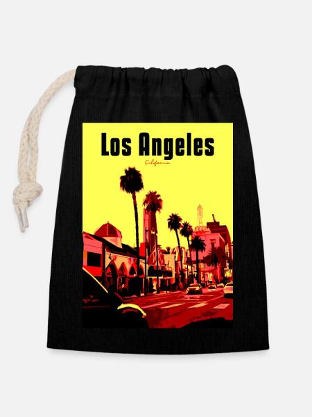 Los Angeles PopArt Straßenszene - Verschließbarer Geschenkbeutel aus Baumwolle (14x20cm) - Schwarz