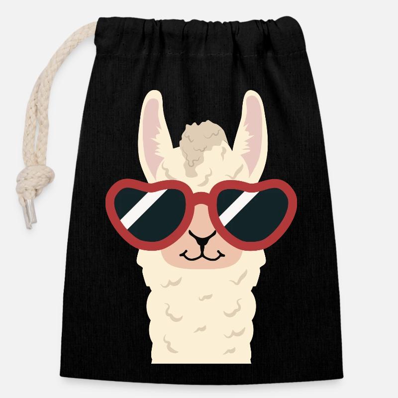 Lamas 4 Ever - llama carl - Verschließbarer Geschenkbeutel aus Baumwolle (14x20cm) - Schwarz