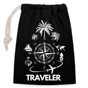 TRAVELER - Verschließbarer Geschenkbeutel aus Baumwolle (14x20cm) - Schwarz - Vorne