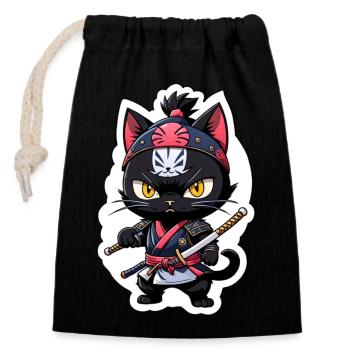 Ninja Cat - Samurai Kitten - Closable cotton gift bag (14x20cm) - black - Front