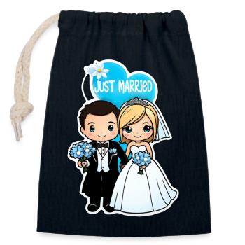 just married - pour mariage - Sac cadeau en coton avec cordon (14 x 20 cm) - bleu marine - Devant