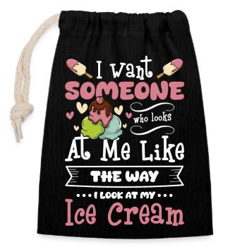 Crème glacée Gaufre sucrée Yogourt glacé - Sac cadeau en coton avec cordon (14 x 20 cm) - noir - Devant