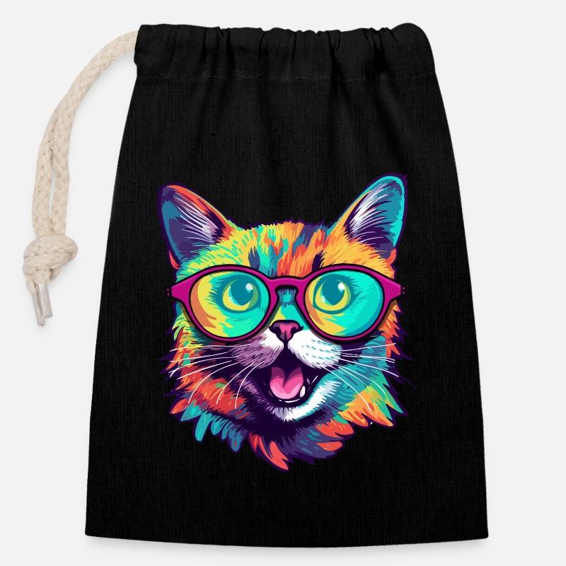 crazy cat - Closable cotton gift bag (14x20cm) - black