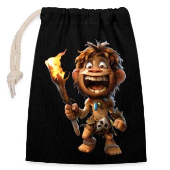 Caveman #lovely toons - Closable cotton gift bag (14x20cm) - black - Front