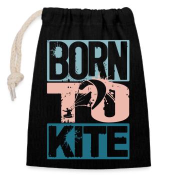 Born to Kite - Closable cotton gift bag (14x20cm) - black - Front
