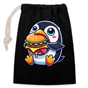 Cute Penguin Burger Cartoon Fast Food - Closable cotton gift bag (14x20cm) - black - Front