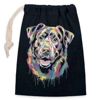 Chien dégoulinant coloré - Sac cadeau en coton avec cordon (14 x 20 cm) - bleu marine - Devant