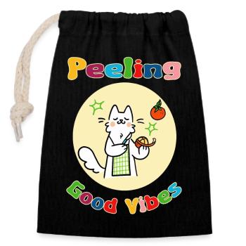 Cat Peeling Orange - Closable cotton gift bag (14x20cm) - black - Front