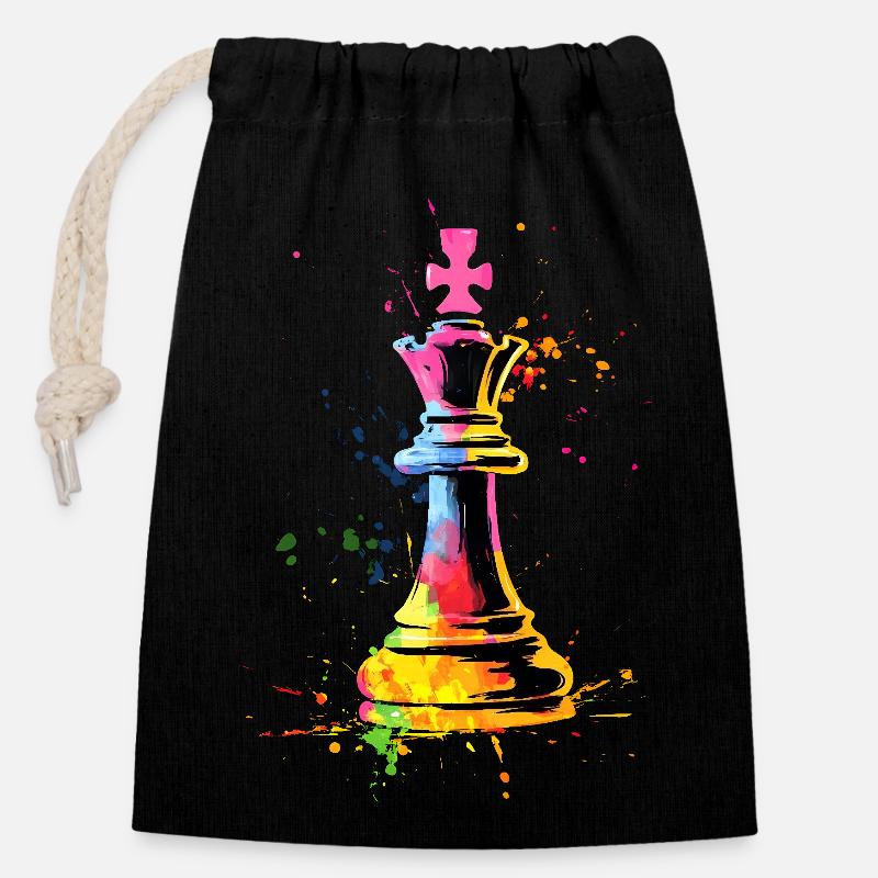 Pièce d’échecs roi coloré - Sac cadeau en coton avec cordon (14 x 20 cm) - noir