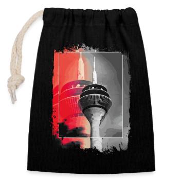 Düsseldorf Skyline Fernsehturm Deutschland Stadt - Verschließbarer Geschenkbeutel aus Baumwolle (14x20cm) - Schwarz - Vorne