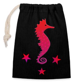 Hippocampe rouge avec hippocampe rose étoilé - Sac cadeau en coton avec cordon (14 x 20 cm) - noir - Devant