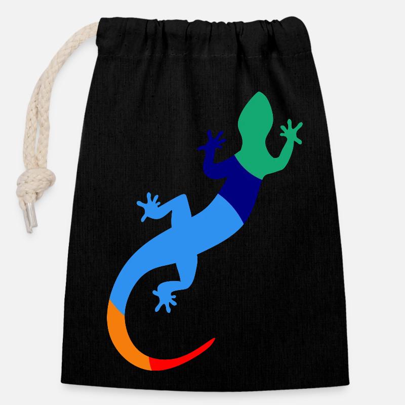 Happy Gecko - Sac cadeau en coton avec cordon (14 x 20 cm) - noir