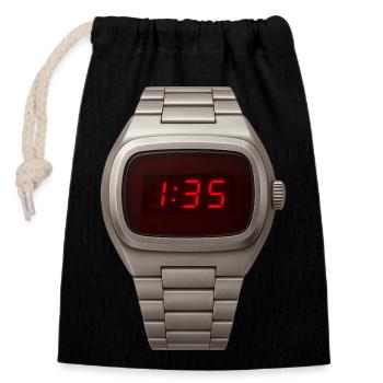 Montre-bracelet élégante avec LED rouges enfant des années 70 - Sac cadeau en coton avec cordon (14 x 20 cm) - noir - Devant