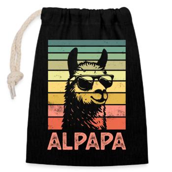 Father Dad Alpaca - Closable cotton gift bag (14x20cm) - black - Front