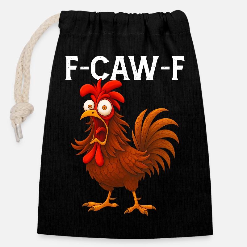 F-Caw-F Funny Screaming Rooster Chicken Meme - Closable cotton gift bag (14x20cm) - black