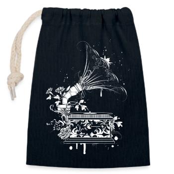 Nostalgisches Grammophon – florale Line Art - Verschließbarer Geschenkbeutel aus Baumwolle (14x20cm) - Navy - Vorne