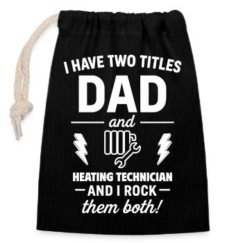 Dad Heating Technician Christmas Fathers Day Gift - Closable cotton gift bag (14x20cm) - black - Front