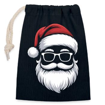 Le Père Noël avec des lunettes à moustache - Sac cadeau en coton avec cordon (14 x 20 cm) - bleu marine - Devant