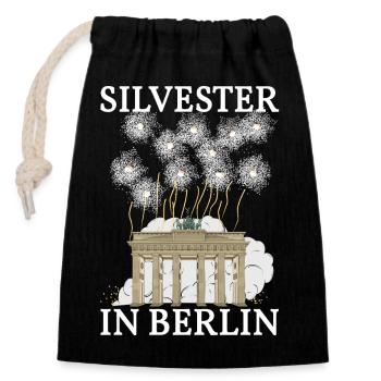 Silvester in Berlin - Verschließbarer Geschenkbeutel aus Baumwolle (14x20cm) - Schwarz - Vorne