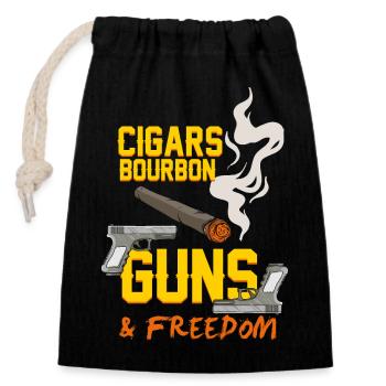 Cigars Bourbon Guns and Freedom Retro Graphic - Closable cotton gift bag (14x20cm) - black - Front