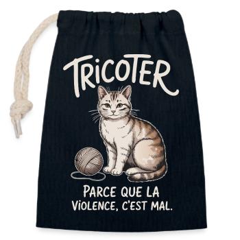 Knitting, because violence is wrong - Closable cotton gift bag (14x20cm) - navy - Front