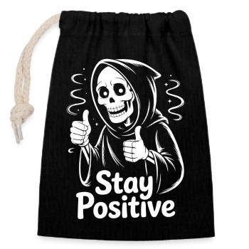 Skeleton Stay Positive - Closable cotton gift bag (14x20cm) - black - Front