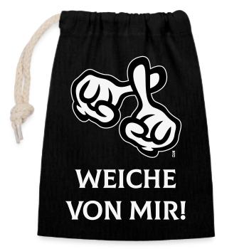Depart from me! (Cross / Bible / Religion / NEG2C) - Closable cotton gift bag (14x20cm) - black - Front