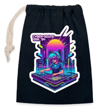 Rétro Wave Cyber années 90 - Sac cadeau en coton avec cordon (14 x 20 cm) - bleu marine - Devant