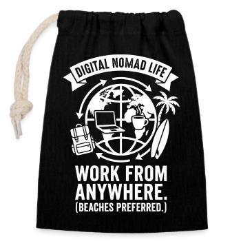 Travailler partout - Sac cadeau en coton avec cordon (14 x 20 cm) - noir - Devant