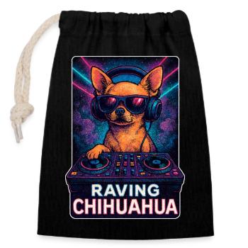 Raving Chihuahua – DJ Dog au Retro Rave Club - Sac cadeau en coton avec cordon (14 x 20 cm) - noir - Devant