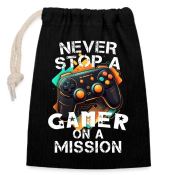 Gamer gaming enthusiast video games console funny - Closable cotton gift bag (14x20cm) - black - Front