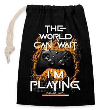 Gamer gaming enthusiast video games console funny - Closable cotton gift bag (14x20cm) - black - Front