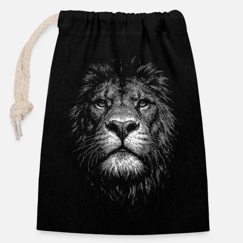 Löwe - Verschließbarer Geschenkbeutel aus Baumwolle (14x20cm) - Schwarz