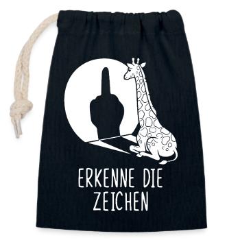 Recognize the Signs Giraffe Middle Finger Funny - Closable cotton gift bag (14x20cm) - navy - Front