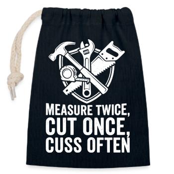 Measure Twice Cut Once Tools Design - Closable cotton gift bag (14x20cm) - navy - Front