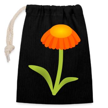 Marguerite orange sur tige vert citron - Sac cadeau en coton avec cordon (14 x 20 cm) - noir - Devant