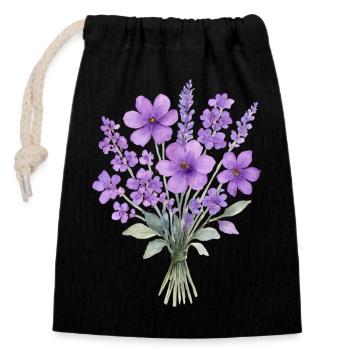 Bouquet aquarelle lavande - Sac cadeau en coton avec cordon (14 x 20 cm) - noir - Devant