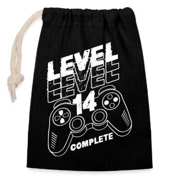 Level 14 Vollendet – Controller Sieg Geburtstag - Verschließbarer Geschenkbeutel aus Baumwolle (14x20cm) - Schwarz - Vorne