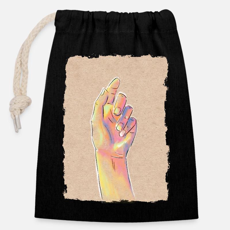 Pastel Rainbow Hand - Closable cotton gift bag (14x20cm) - black