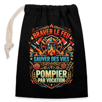 Pompier cadeau homme sapeur-pompier feu héros - Sac cadeau en coton avec cordon (14 x 20 cm) - noir - Devant