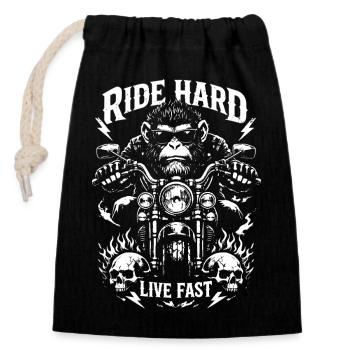 Roulez Hard Monkey à vélo - Sac cadeau en coton avec cordon (14 x 20 cm) - noir - Devant